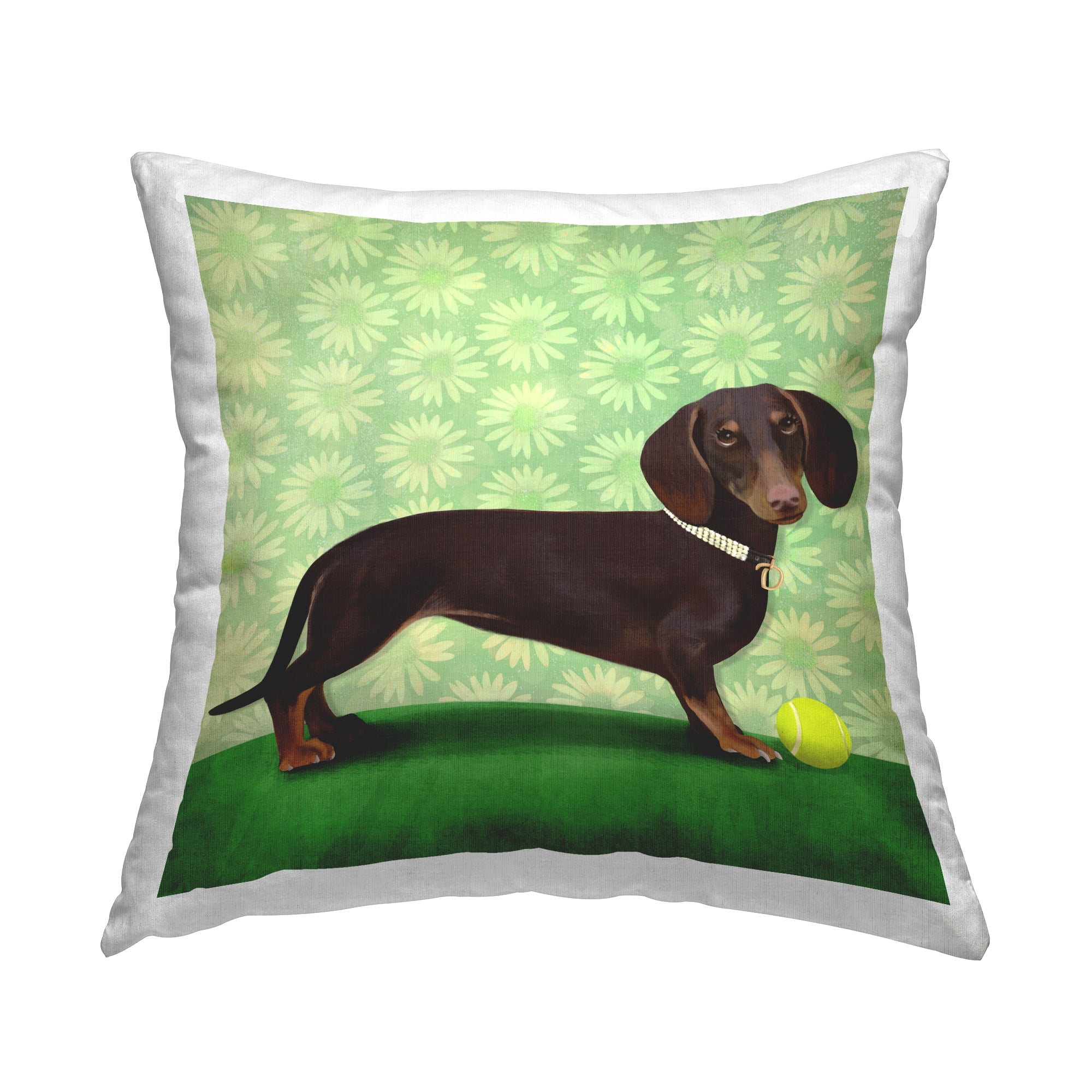 Stupell Industries Dachshund on Green Pattern Square Decorative Printed Throw Pillow, 18 x 18