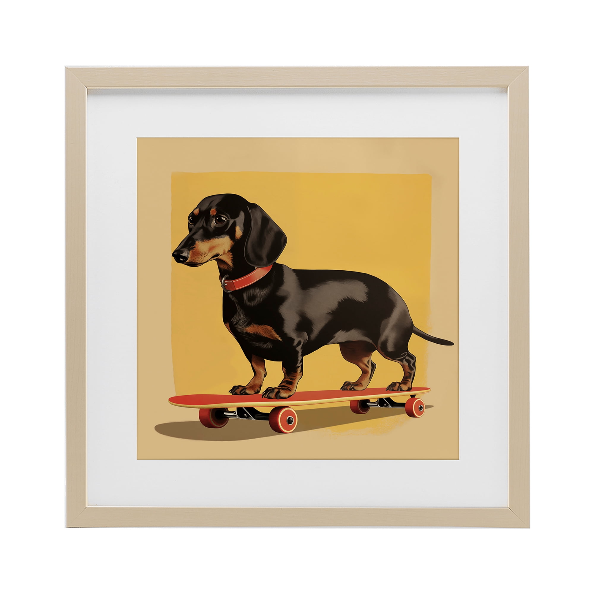 Stupell Industries Dachshund on Red Skateboard Birch Framed Print Under Glass, design by Andreas Magnusson