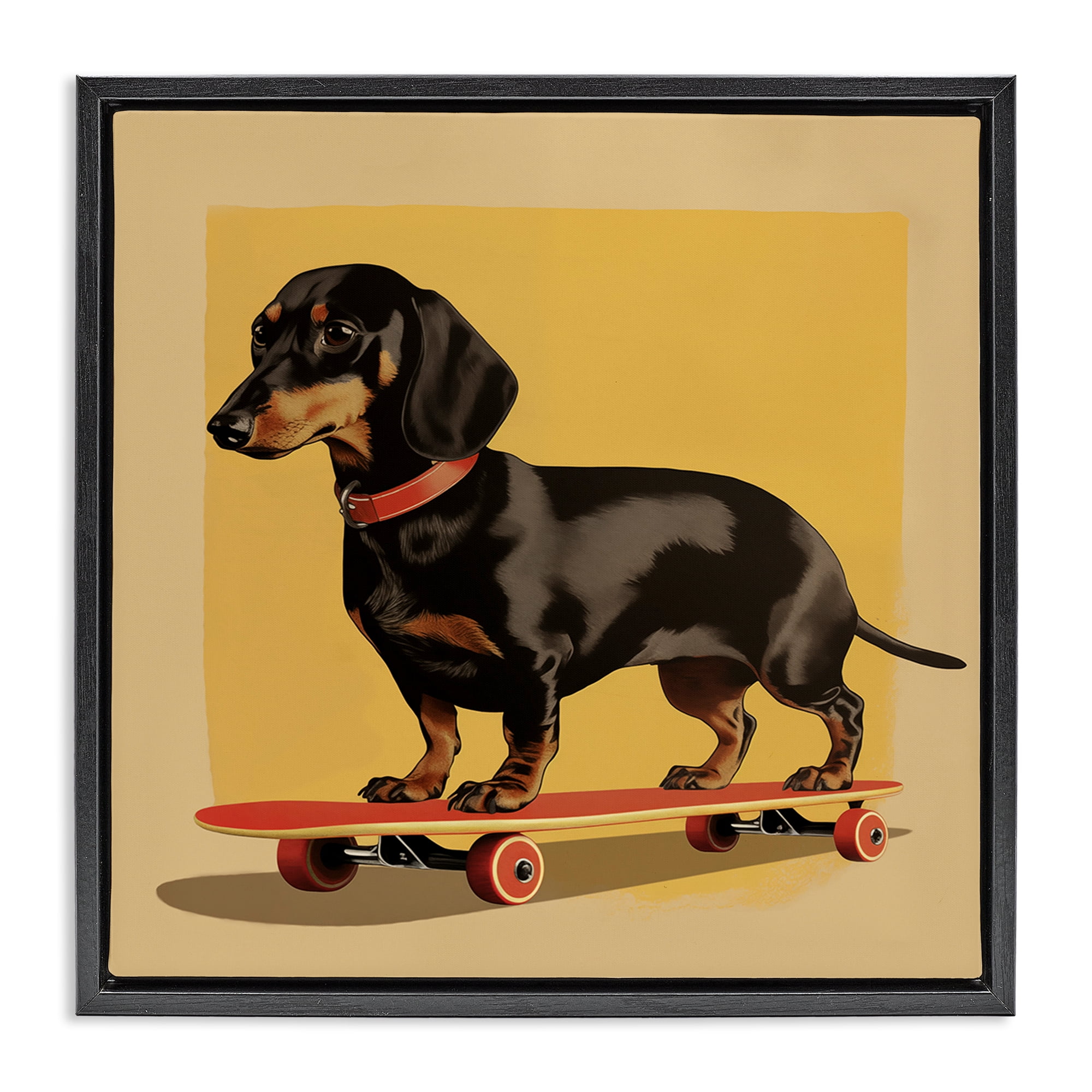 Stupell Industries Dachshund on Red Skateboard Black Framed Floater Canvas Wall Art, design by Andreas Magnusson