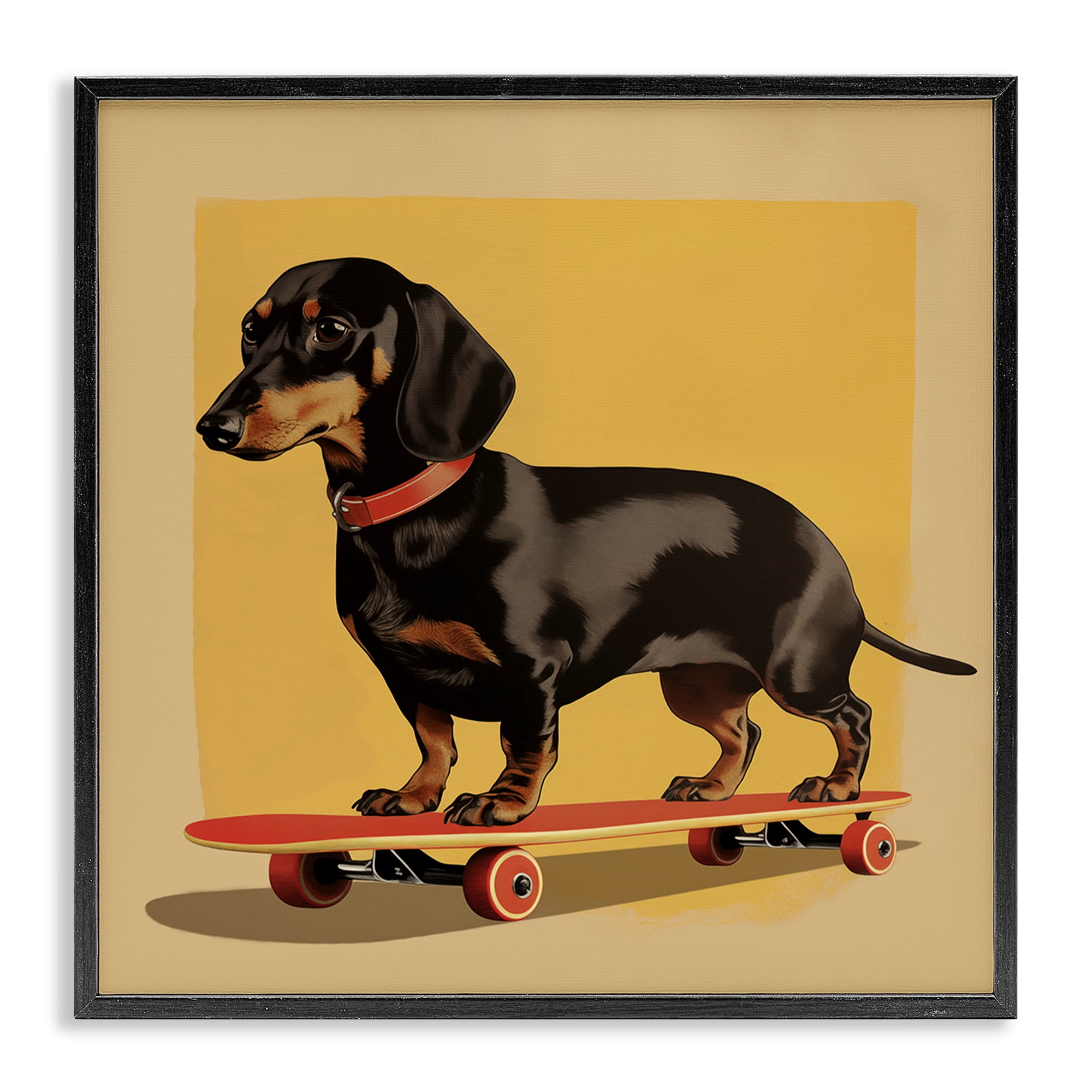 Stupell Industries Dachshund on Red Skateboard Black Framed Giclee Art, design by Andreas Magnusson