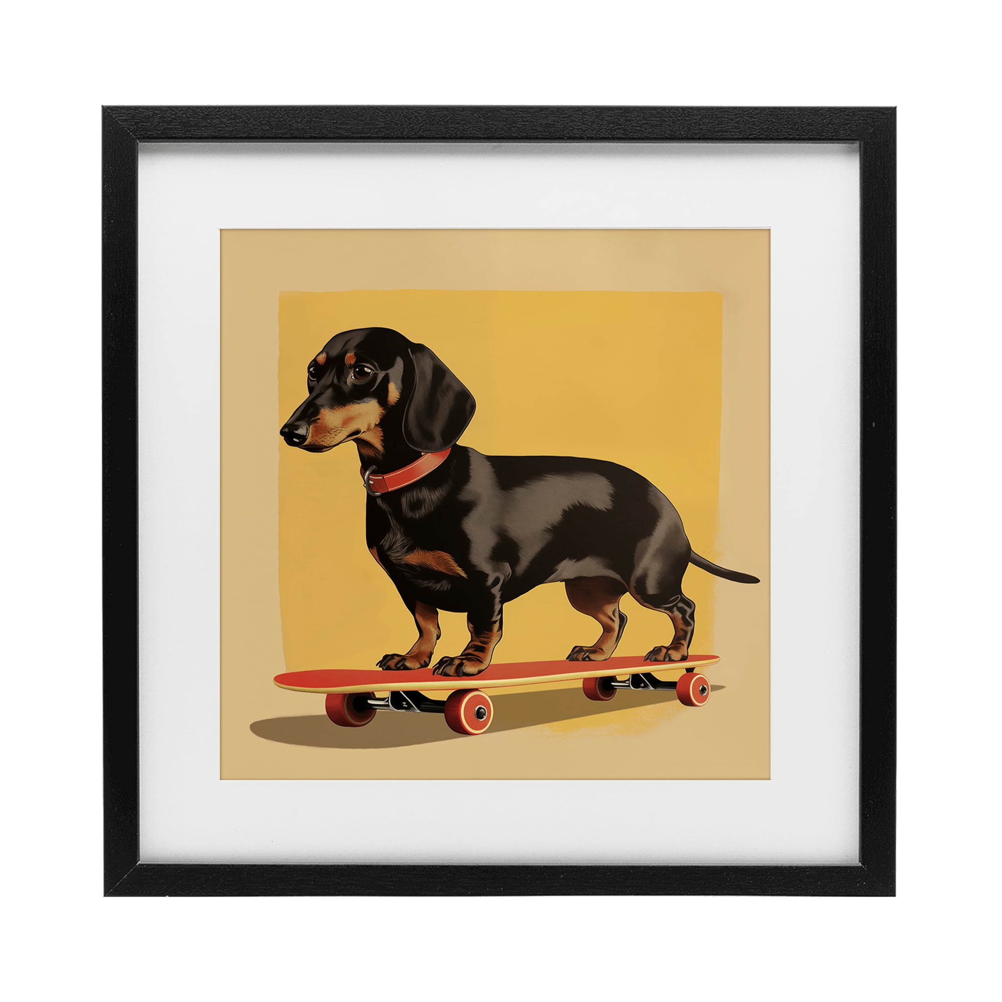 Stupell Industries Dachshund on Red Skateboard Black Framed Print Under Glass, design by Andreas Magnusson