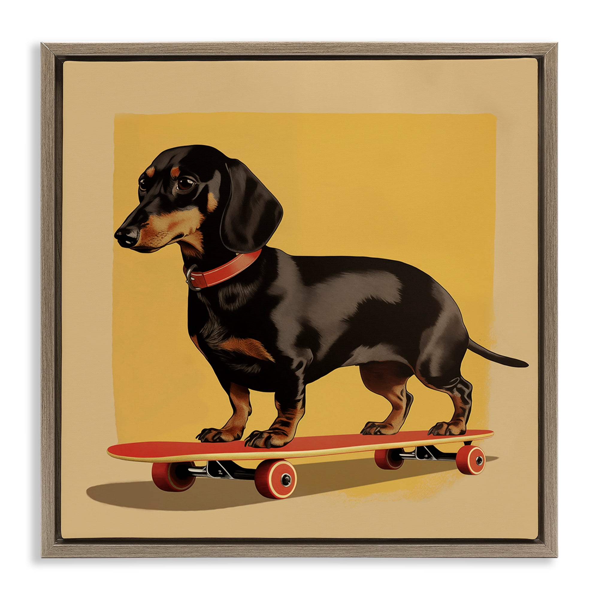 Stupell Industries Dachshund on Red Skateboard Brown Framed Floater Canvas Wall Art, design by Andreas Magnusson