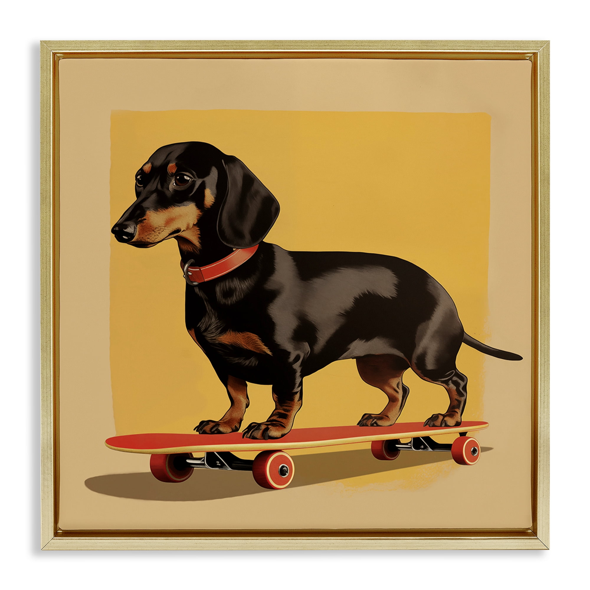 Stupell Industries Dachshund on Red Skateboard Gold Framed Floater Canvas Wall Art, design by Andreas Magnusson