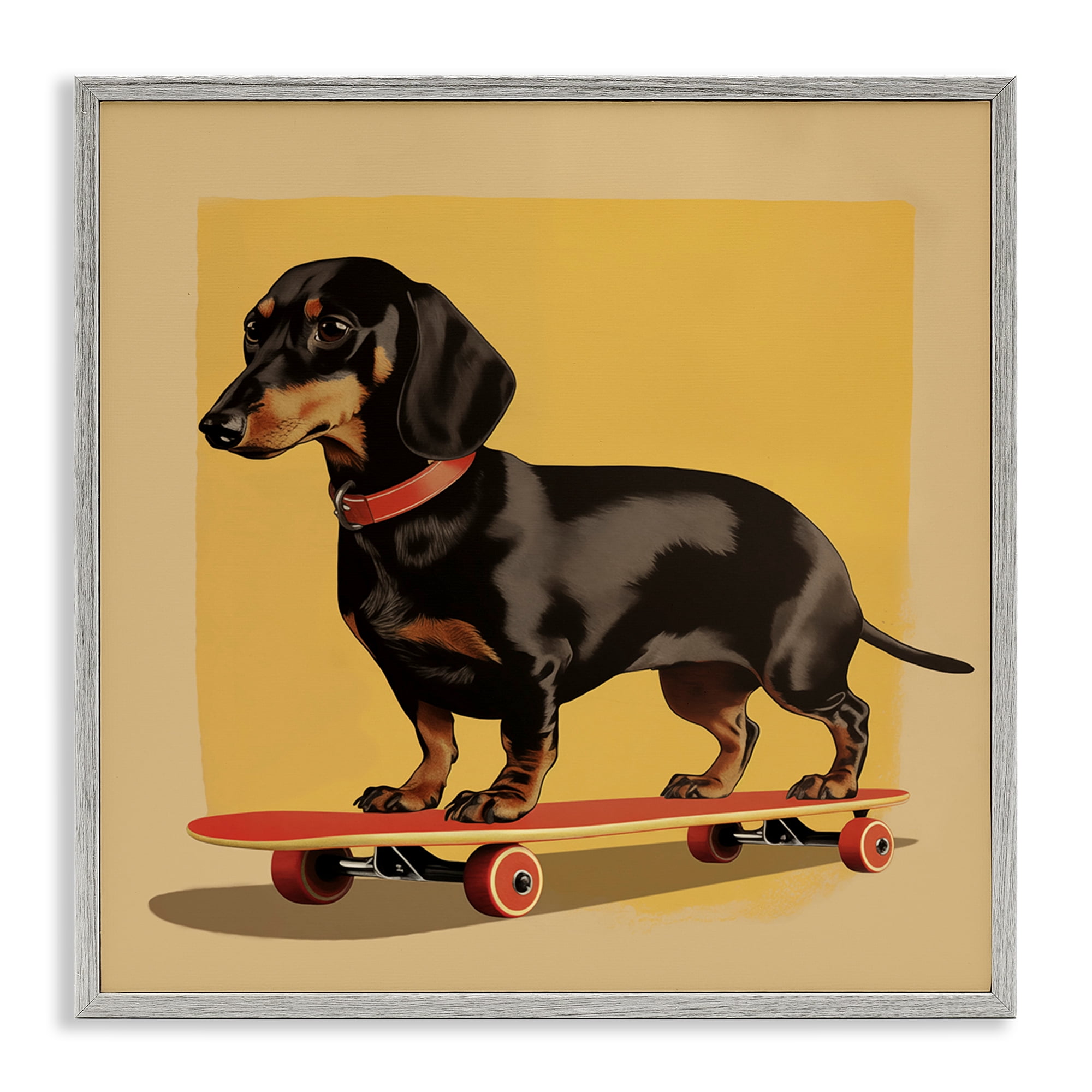 Stupell Industries Dachshund on Red Skateboard Gray Framed Giclee Art, design by Andreas Magnusson