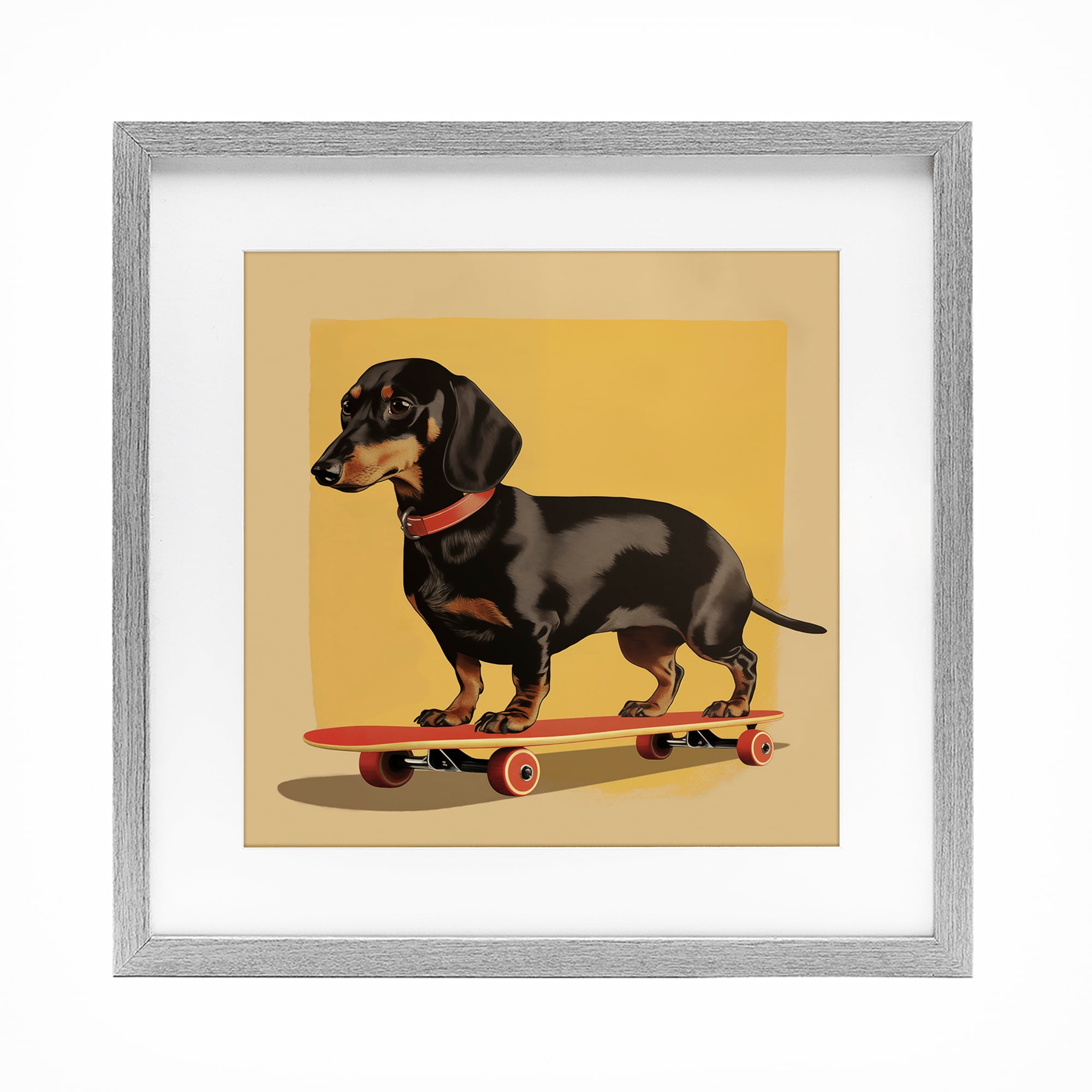 Stupell Industries Dachshund on Red Skateboard Gray Framed Print Under Glass, design by Andreas Magnusson