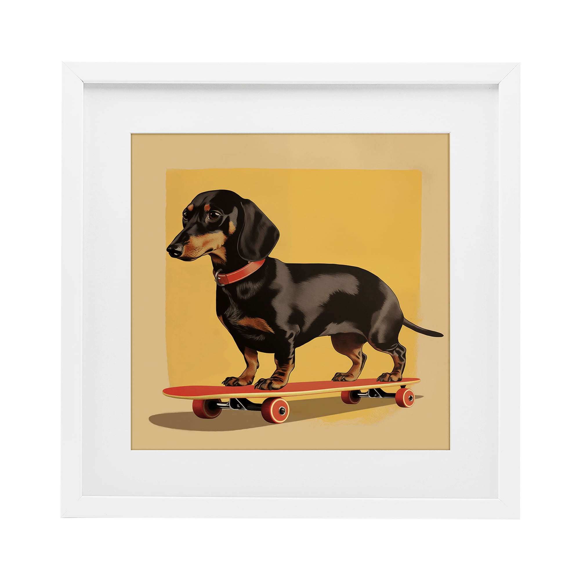 Stupell Industries Dachshund on Red Skateboard White Framed Print Under Glass, design by Andreas Magnusson