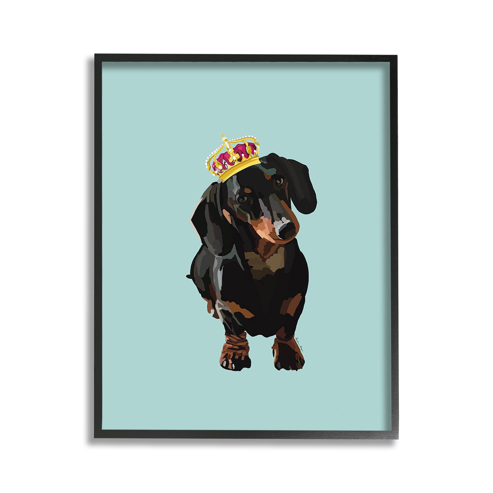 Stupell Industries Dachshund with Royal Crown Animals & Insects Painting Black Framed Art Print Wall Art, 11 x 14