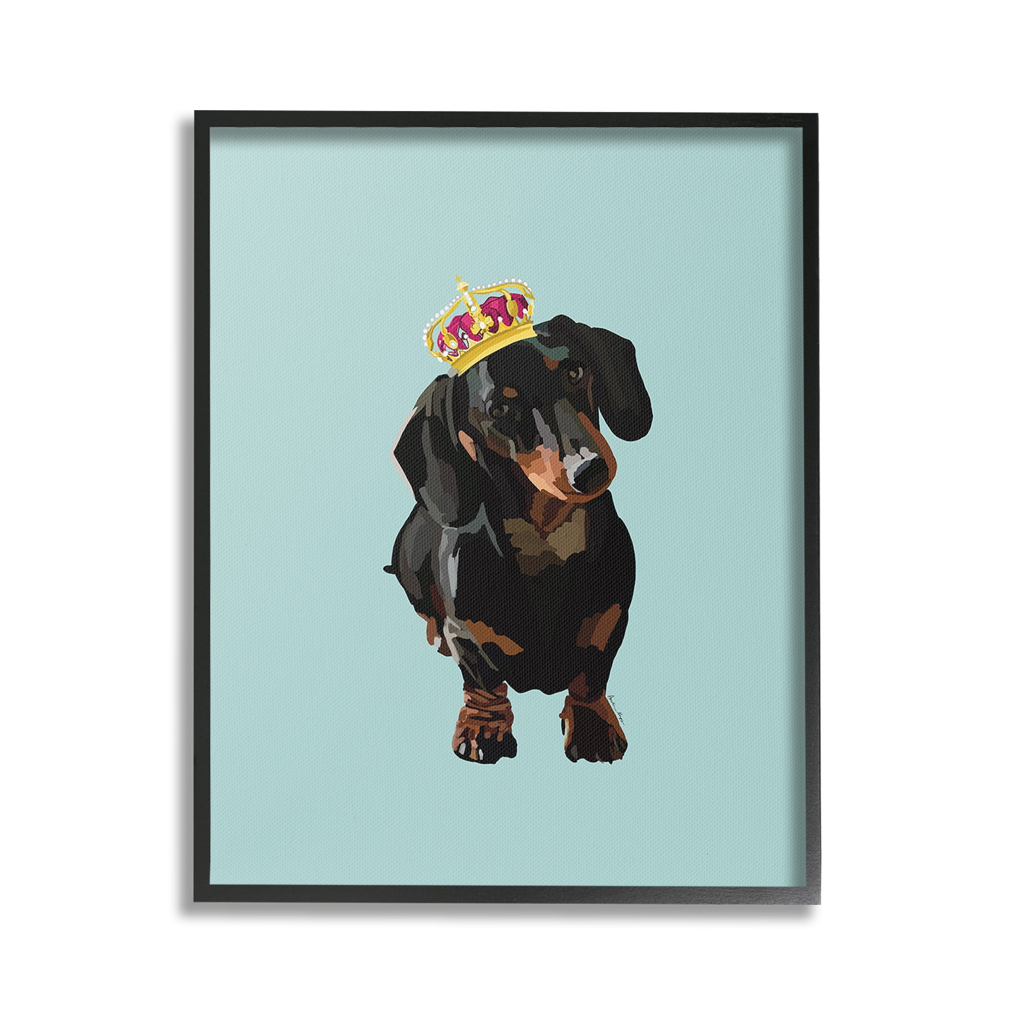 Stupell Industries Dachshund with Royal Crown Animals & Insects Painting Black Framed Art Print Wall Art, 24 x 30