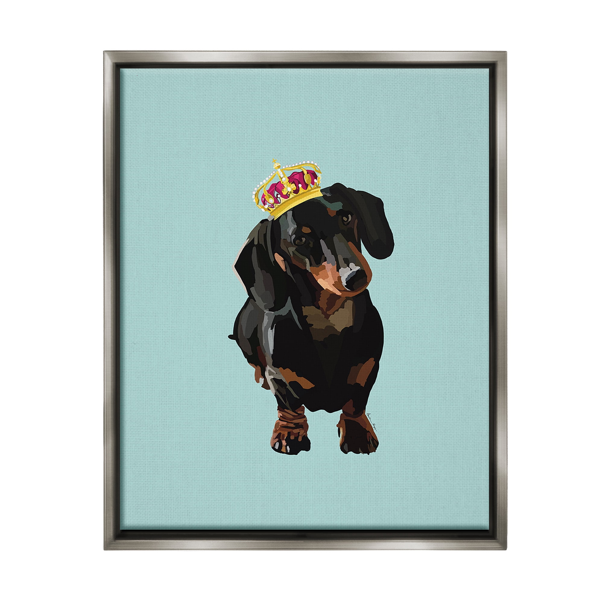 Stupell Industries Dachshund with Royal Crown Animals & Insects Painting Gray Floater Framed Canvas Art Print Wall Art, 17 x 21