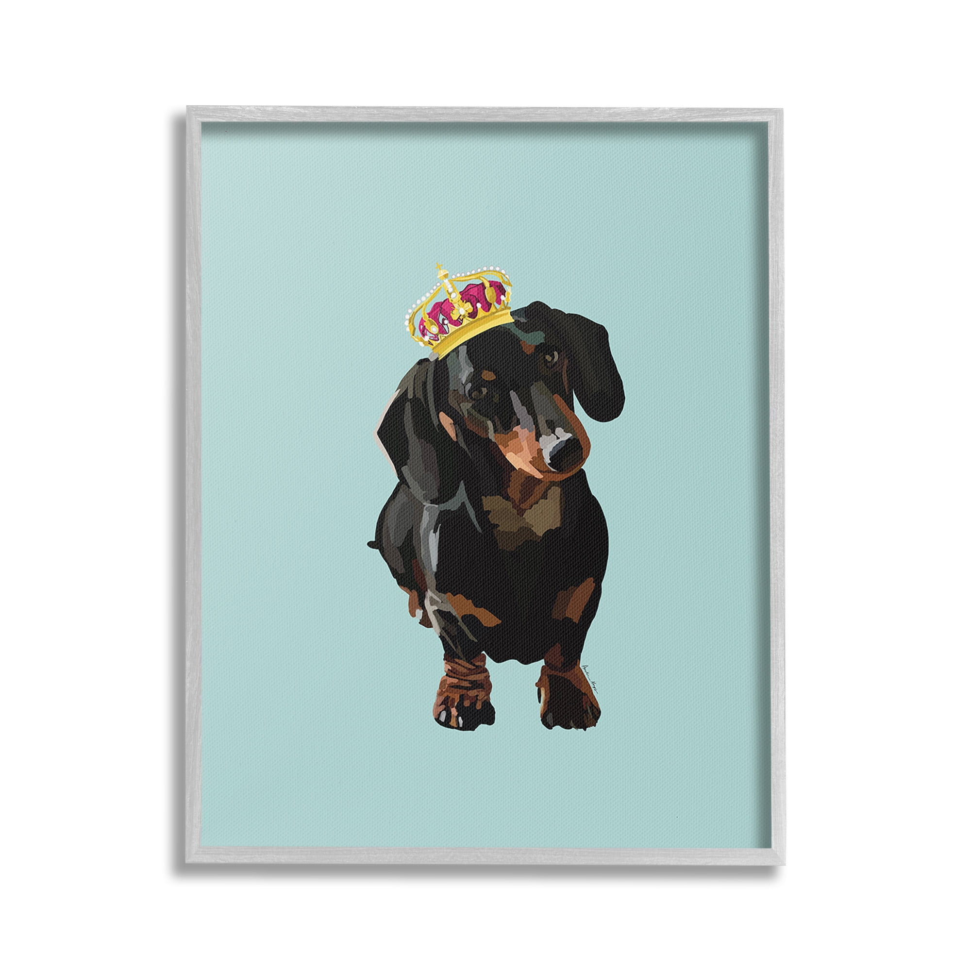 Stupell Industries Dachshund with Royal Crown Animals & Insects Painting Gray Framed Art Print Wall Art, 24 x 30