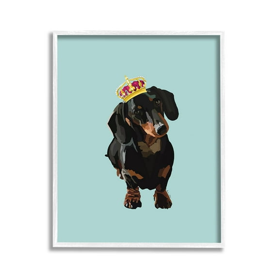 Stupell Industries Dachshund with Royal Crown Animals & Insects Painting White Framed Art Print Wall Art, 11 x 14