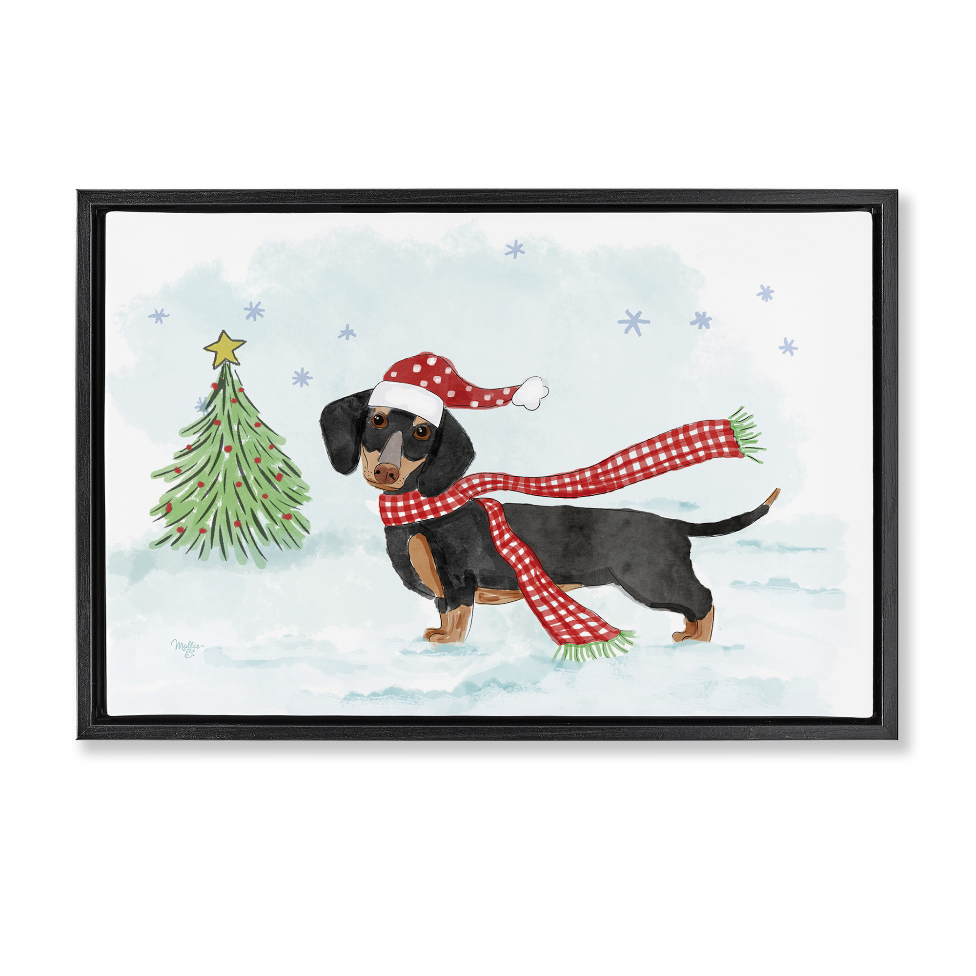 Stupell Industries Dachshund with Scarf Holiday Painting Black Floater Framed Canvas Art Prints Wall Art, 31 x 21