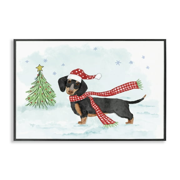 Stupell Industries Dachshund with Scarf Holiday Painting Black Framed Art Prints Wall Art, 18 x 12