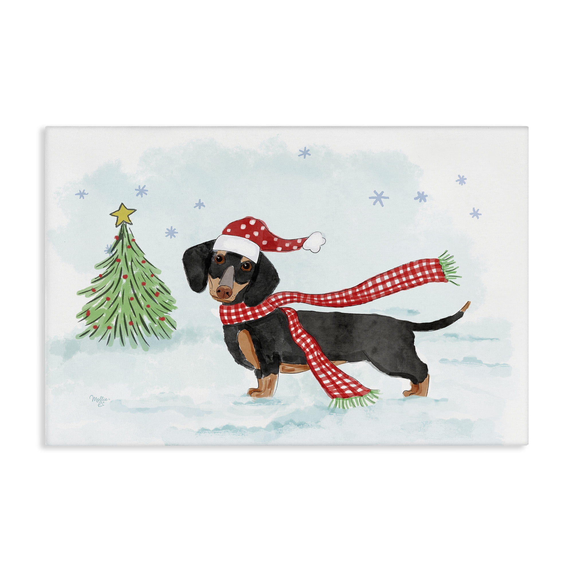 Stupell Industries Dachshund with Scarf Holiday Painting Gallery Wrapped Canvas Art Prints Wall Art, 45 x 30