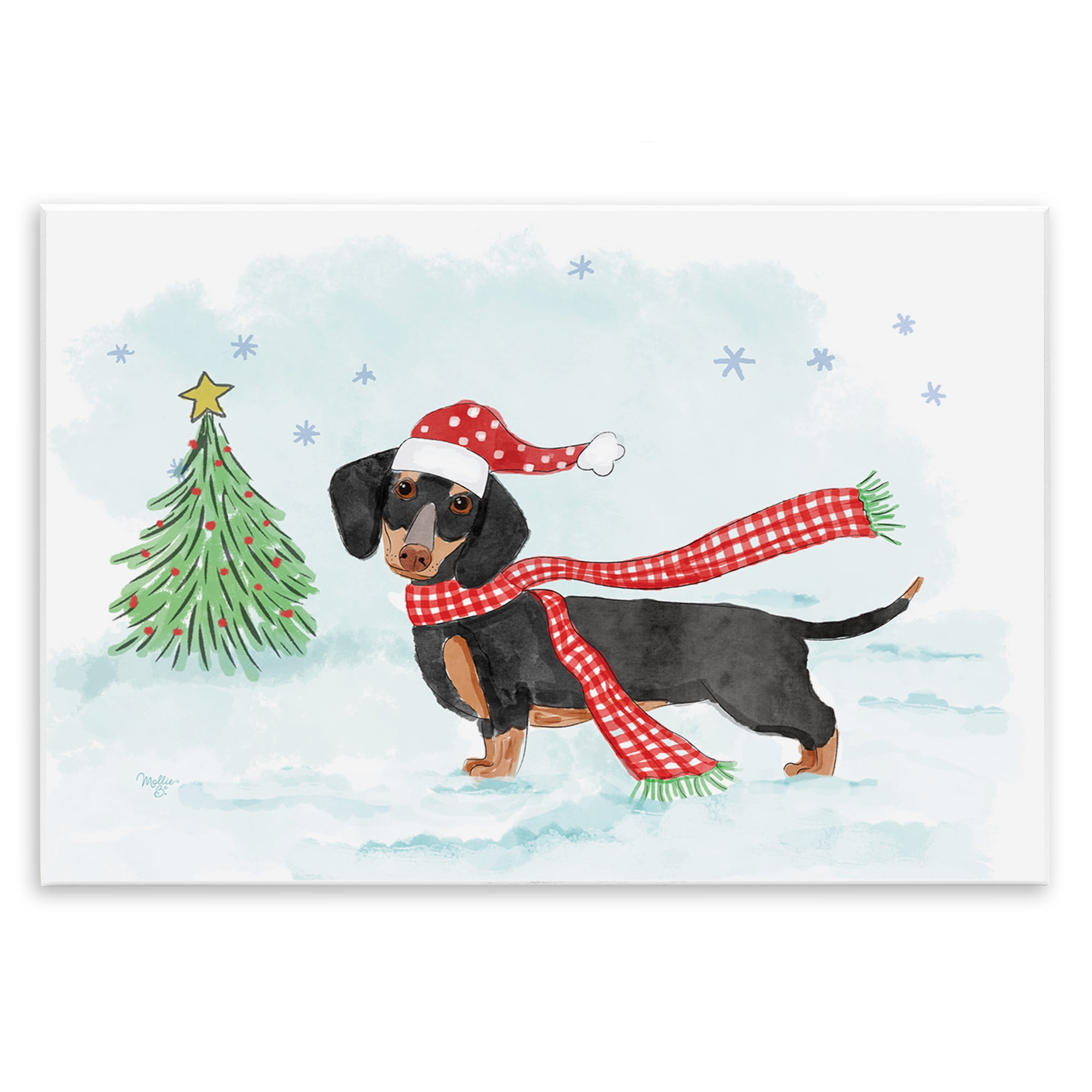 Stupell Industries Dachshund with Scarf Holiday Painting Unframed Art Prints Wall Art, 19 x 13