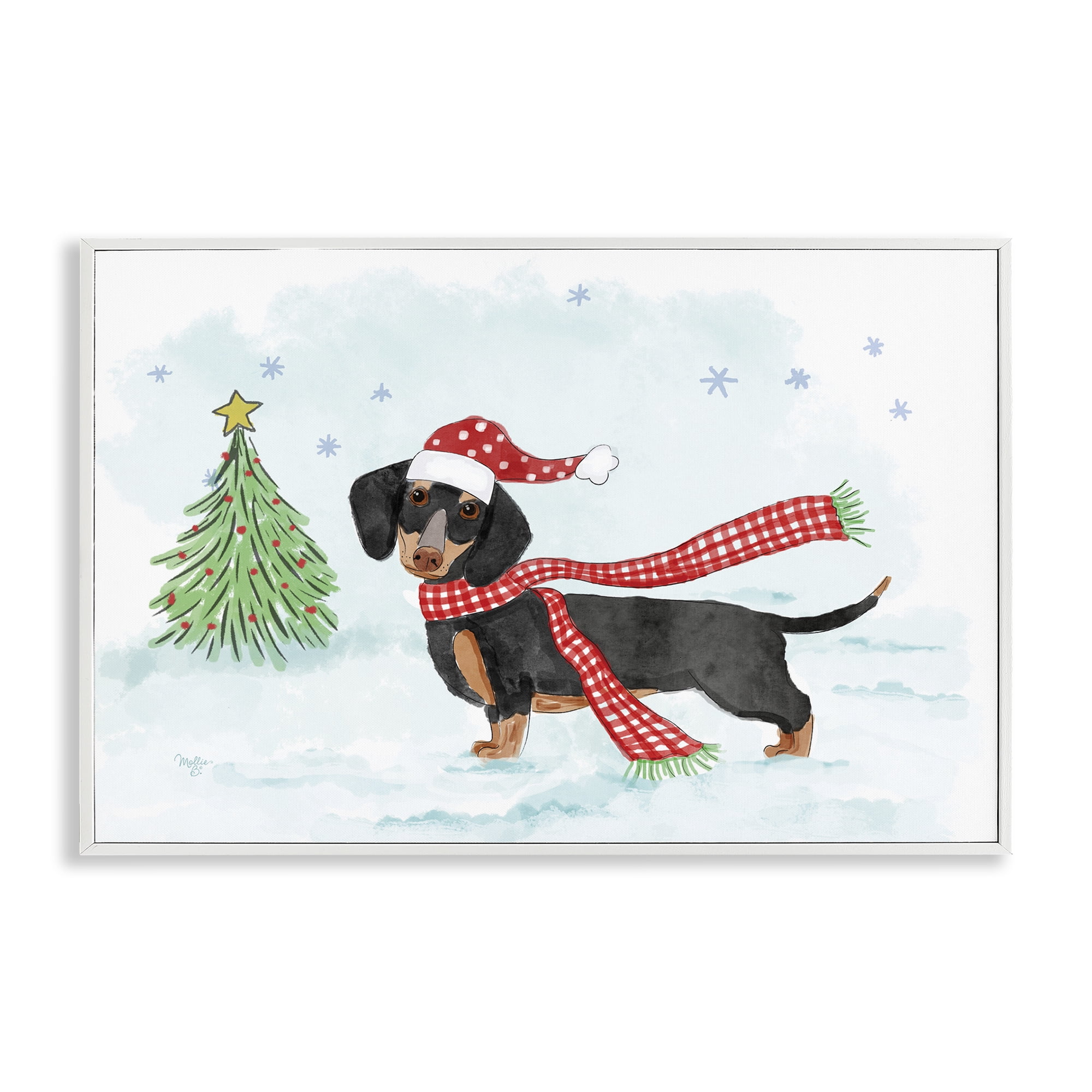 Stupell Industries Dachshund with Scarf Holiday Painting White Framed Art Prints Wall Art, 30 x 20