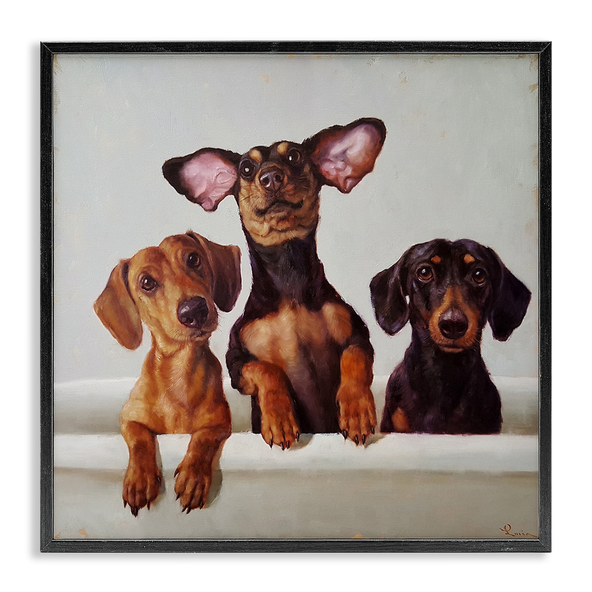 Stupell Industries Dachshunds in Bathtub Animals & Insects Painting Black Framed Art Print Wall Art, 17 x 17