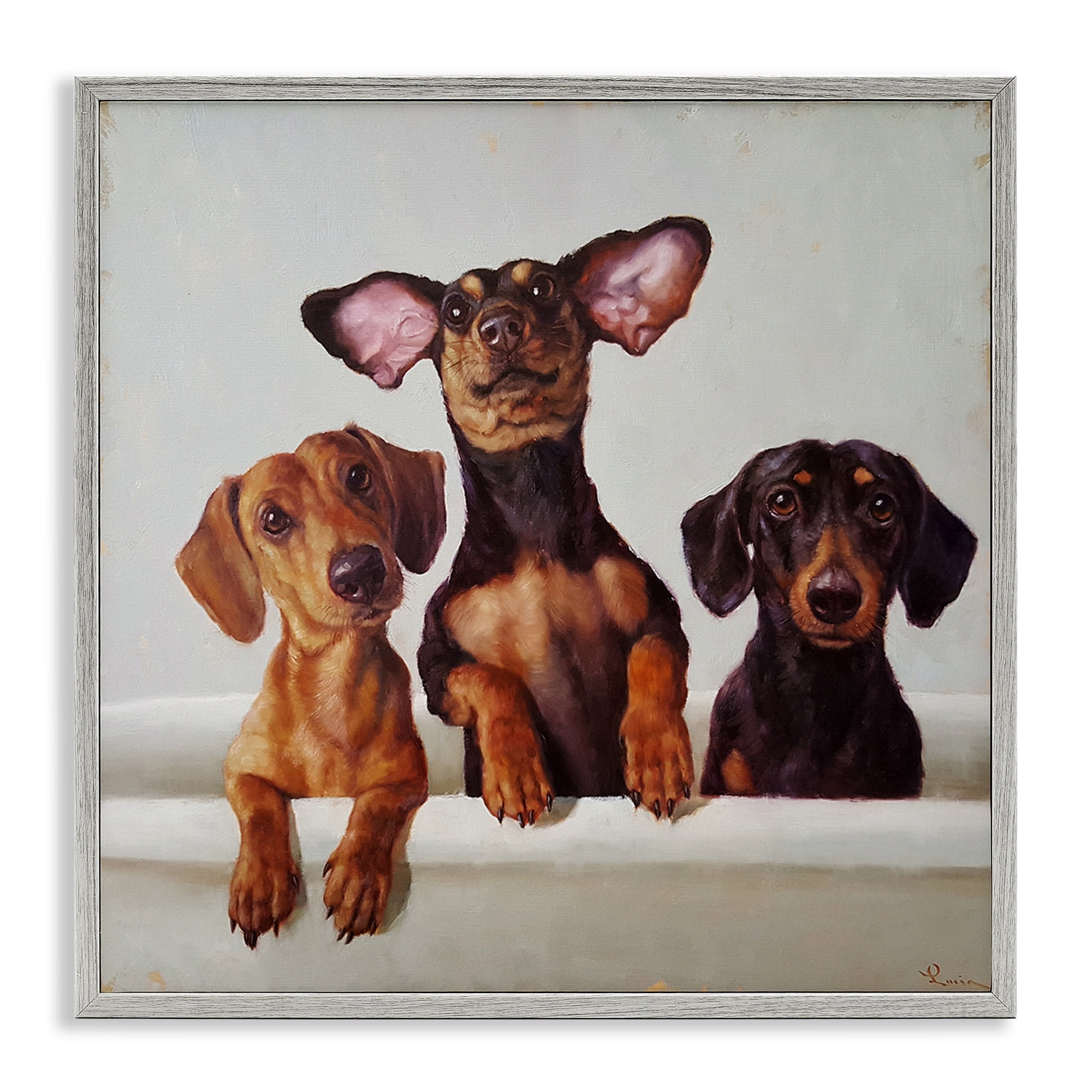 Gray Framed Dachshunds in Bathtub Giclee Art Print