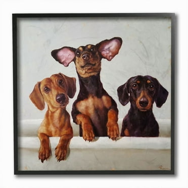 Stupell Industries Dachshunds in the Tub Pet Dog Bathroom Painting Framed Wall Art Design by Lucia Heffernan, 12" x 12", Black Framed