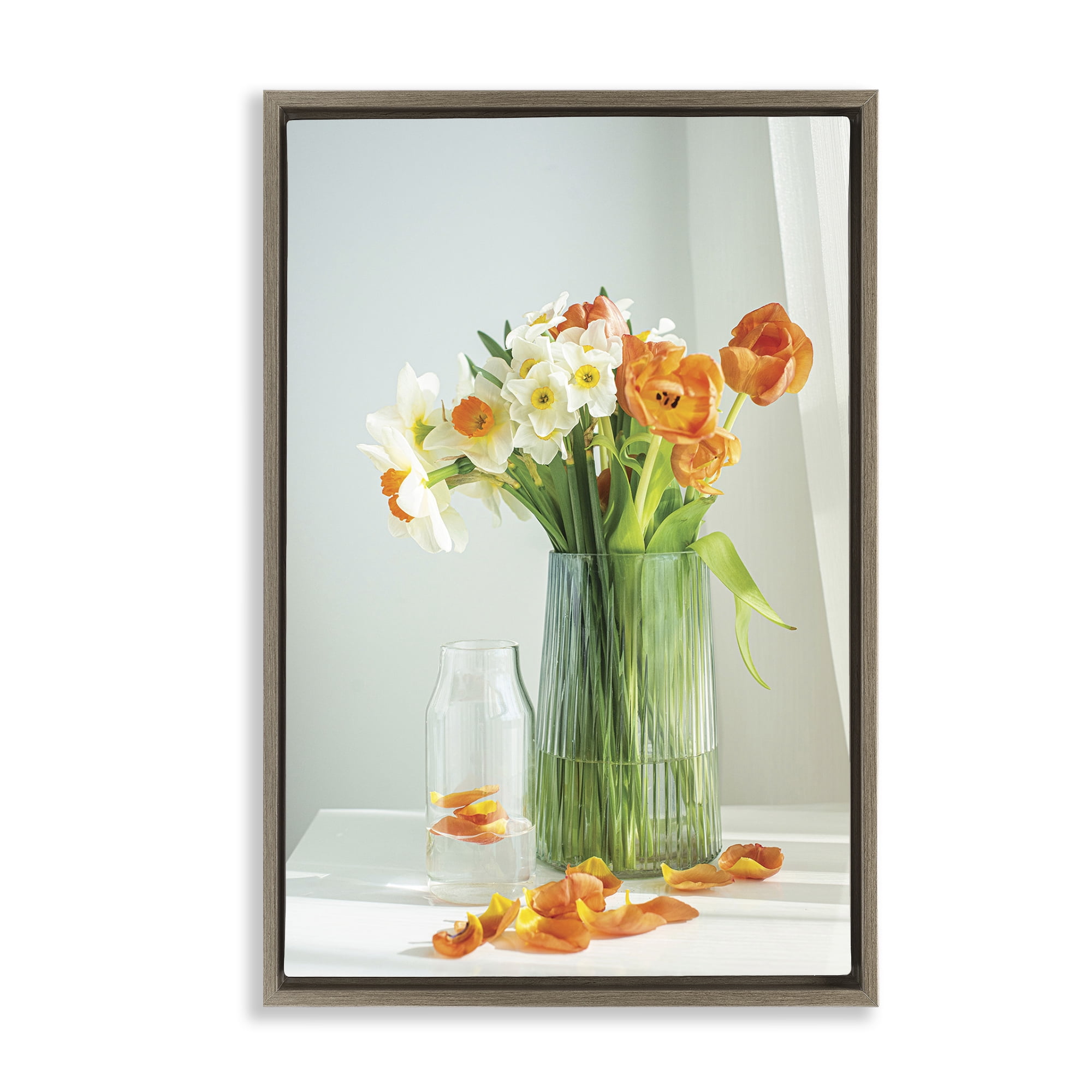 Stupell Industries Daffodil Still Life Botanical & Floral Photography Brown Floater Framed Art Print Wall Art, 17 x 25