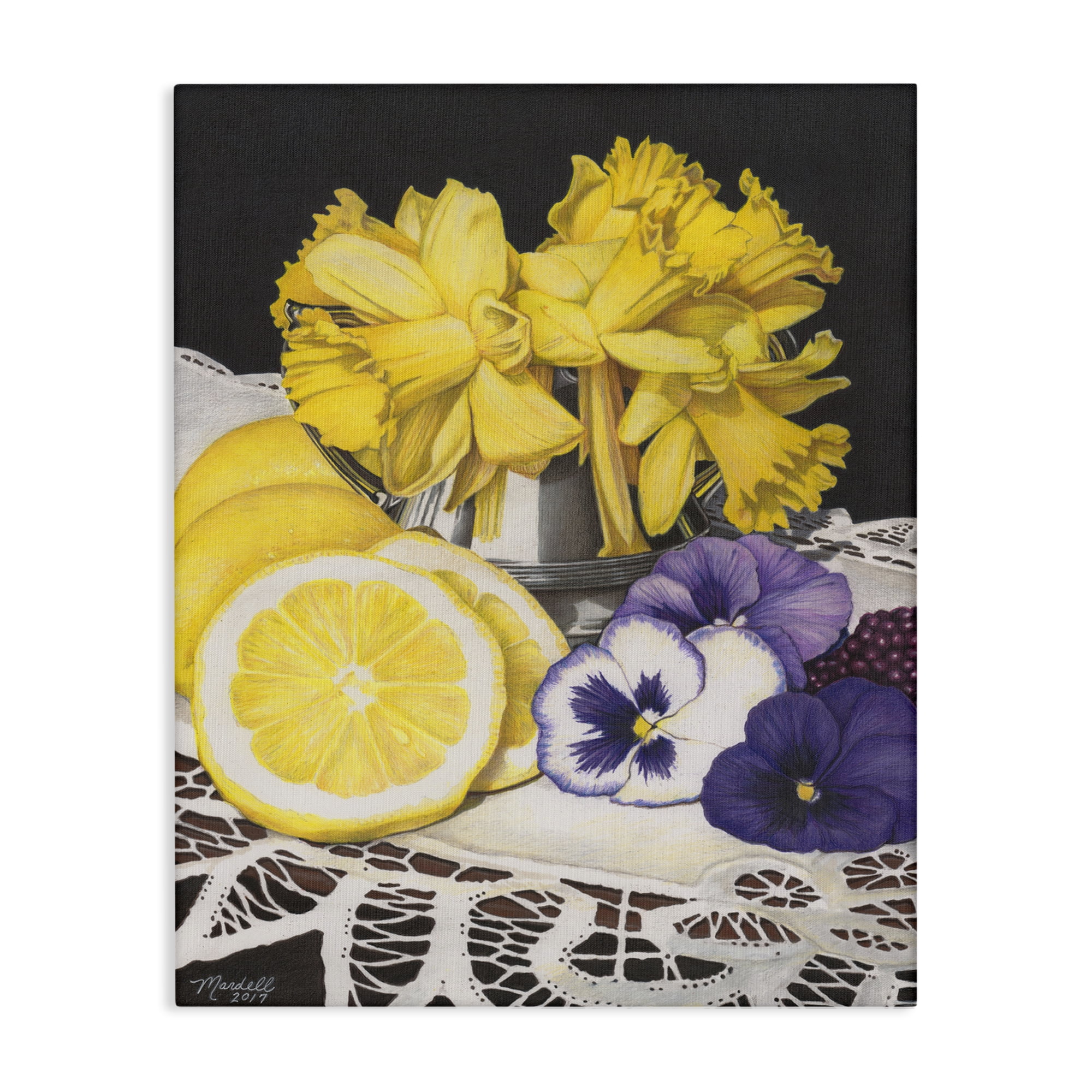 Stupell Industries Daffodils & Lemons Still Life Food & Beverage Painting Gallery Wrapped Canvas Art Print Wall Art, 36 x 48
