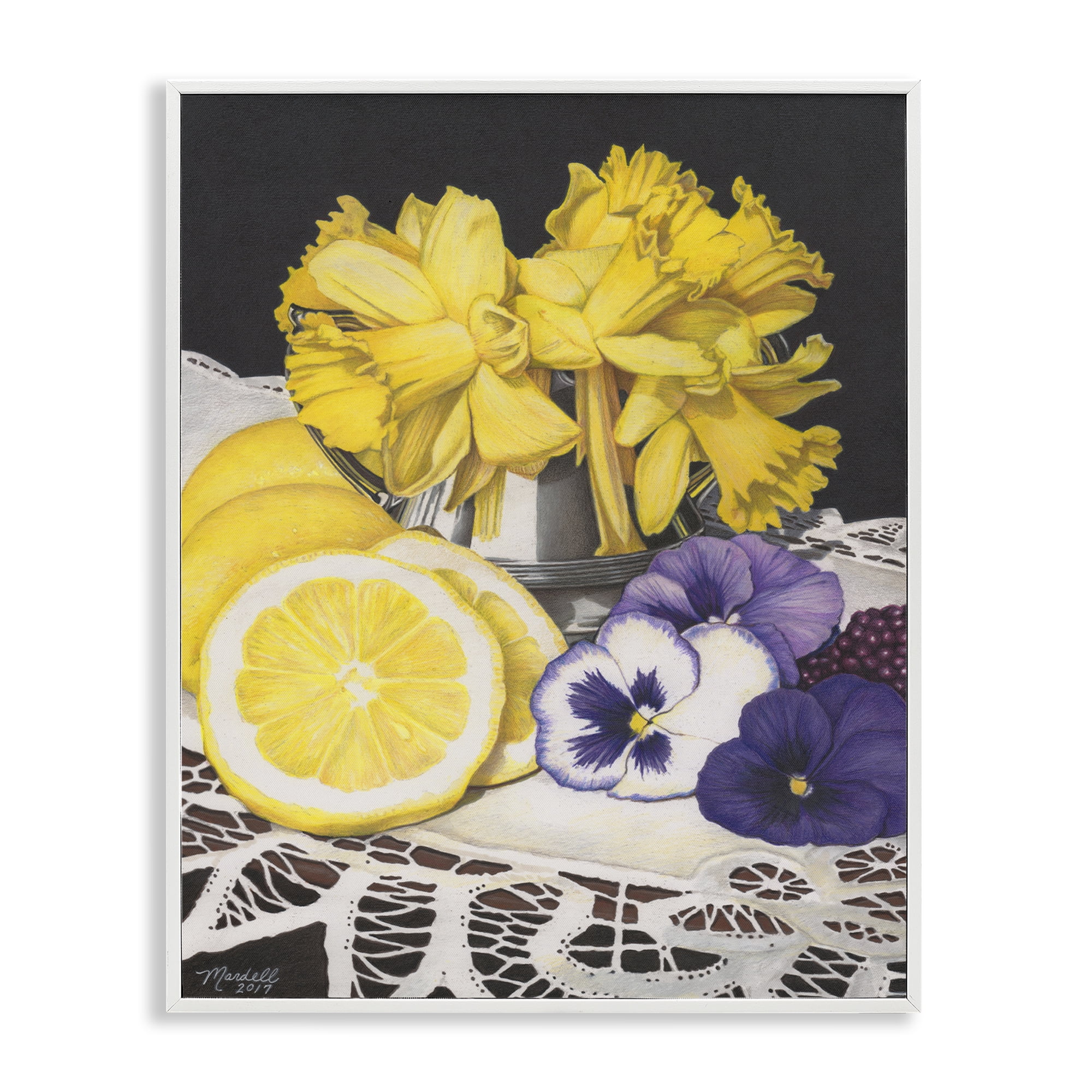 Stupell Industries Daffodils & Lemons Still Life Food & Beverage Painting White Framed Art Print Wall Art, 11 x 14