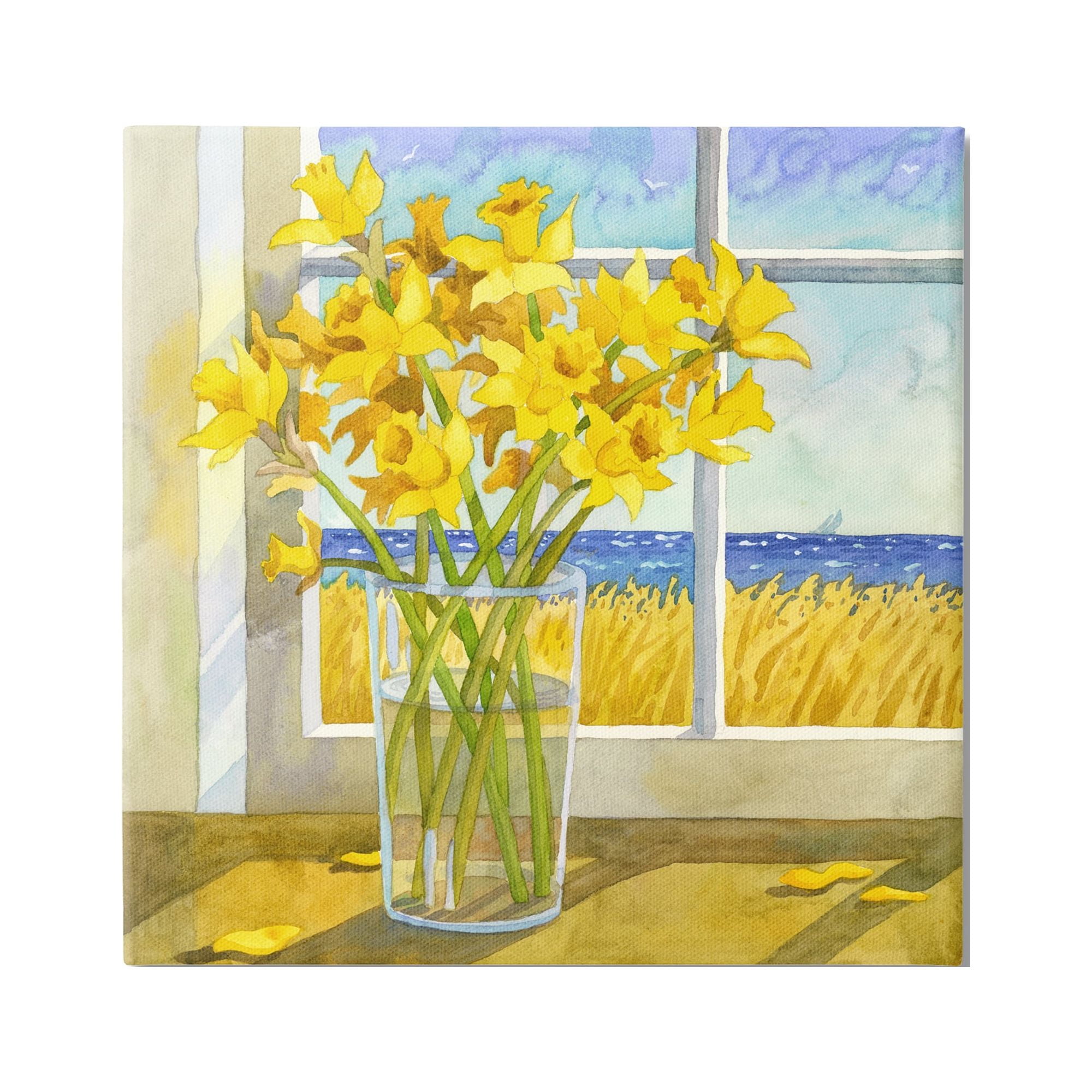 Stupell Industries Daffodils in Seaside Window Botanical & Floral Painting Gallery Wrapped Canvas Print Wall Art, 36 x 36