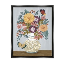 Stupell Industries Dahlia Bouquet & Butterflies Botanical & Floral Painting Black Floater Framed Canvas Art Print Wall Art, 17 x 21