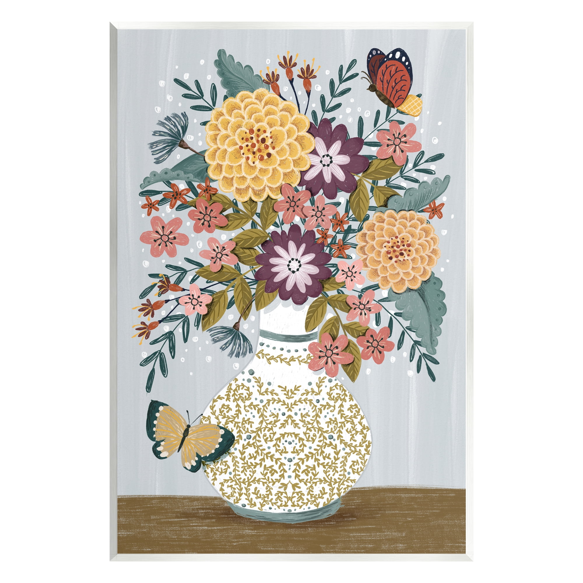 Stupell Industries Dahlia Bouquet & Butterflies Botanical & Floral Painting Unframed Art Print Wall Art, 10 x 15