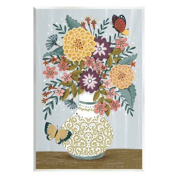 Stupell Industries Dahlia Bouquet & Butterflies Botanical & Floral Painting Unframed Art Print Wall Art, 10 x 15