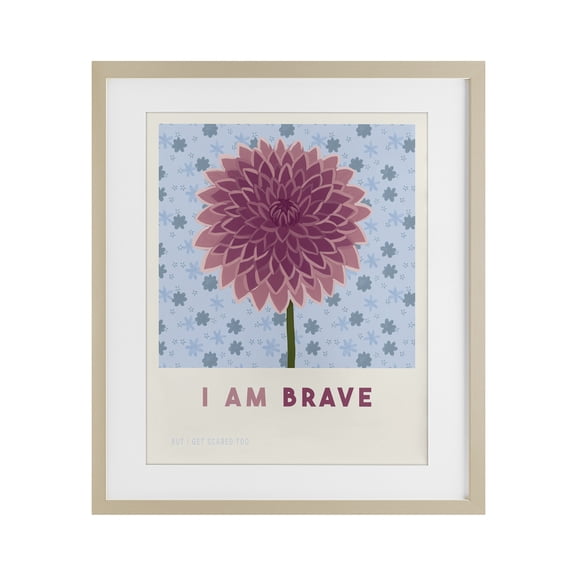 Stupell Industries Dahlia I Am Brave Affirmation Birch Framed Print Under Glass design by Courtney Haley, 16 x 13