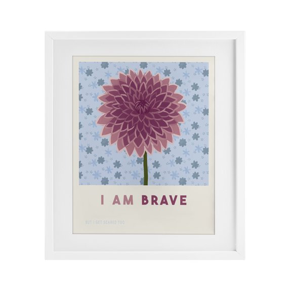 Stupell Industries Cottage Dahlia I Am Brave Affirmation White Framed Print Under Glass, 17 x 21, by Courtney Haley