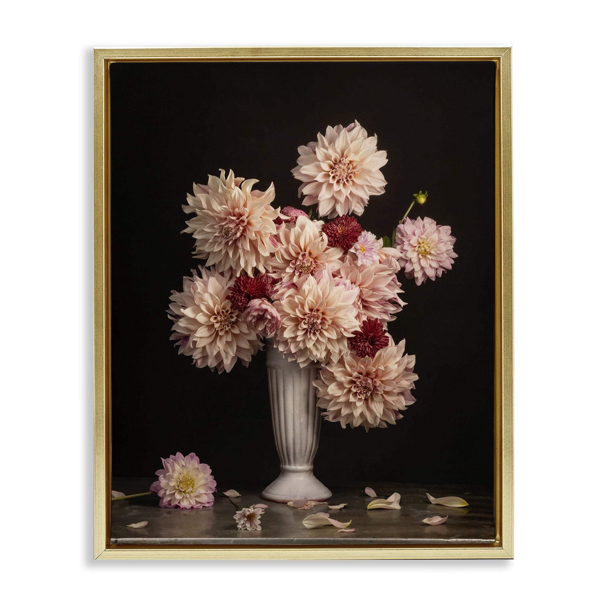 Stupell Industries Dahlia Magic Bouquet Plants & Flowers Photography Gold Floater Framed Canvas Art Print Wall Art, 17 x 21