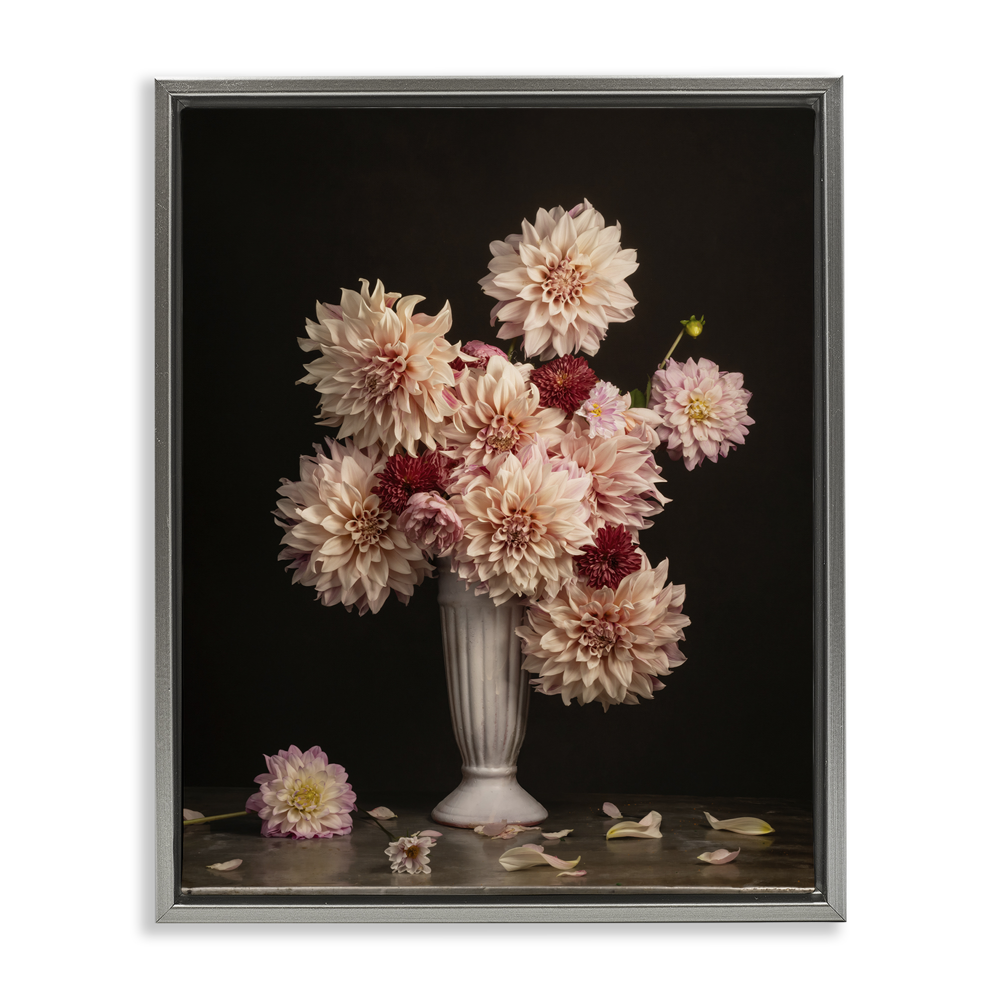 Stupell Industries Dahlia Magic Bouquet Plants & Flowers Photography Gray Floater Framed Canvas Art Print Wall Art, 25 x 31