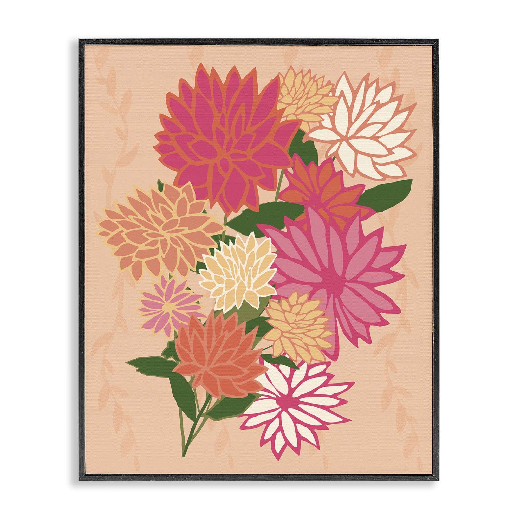 Stupell Industries Dahlia Petal Outlines Plants & Flowers Painting Black Framed Art Print Wall Art, 16 x 20
