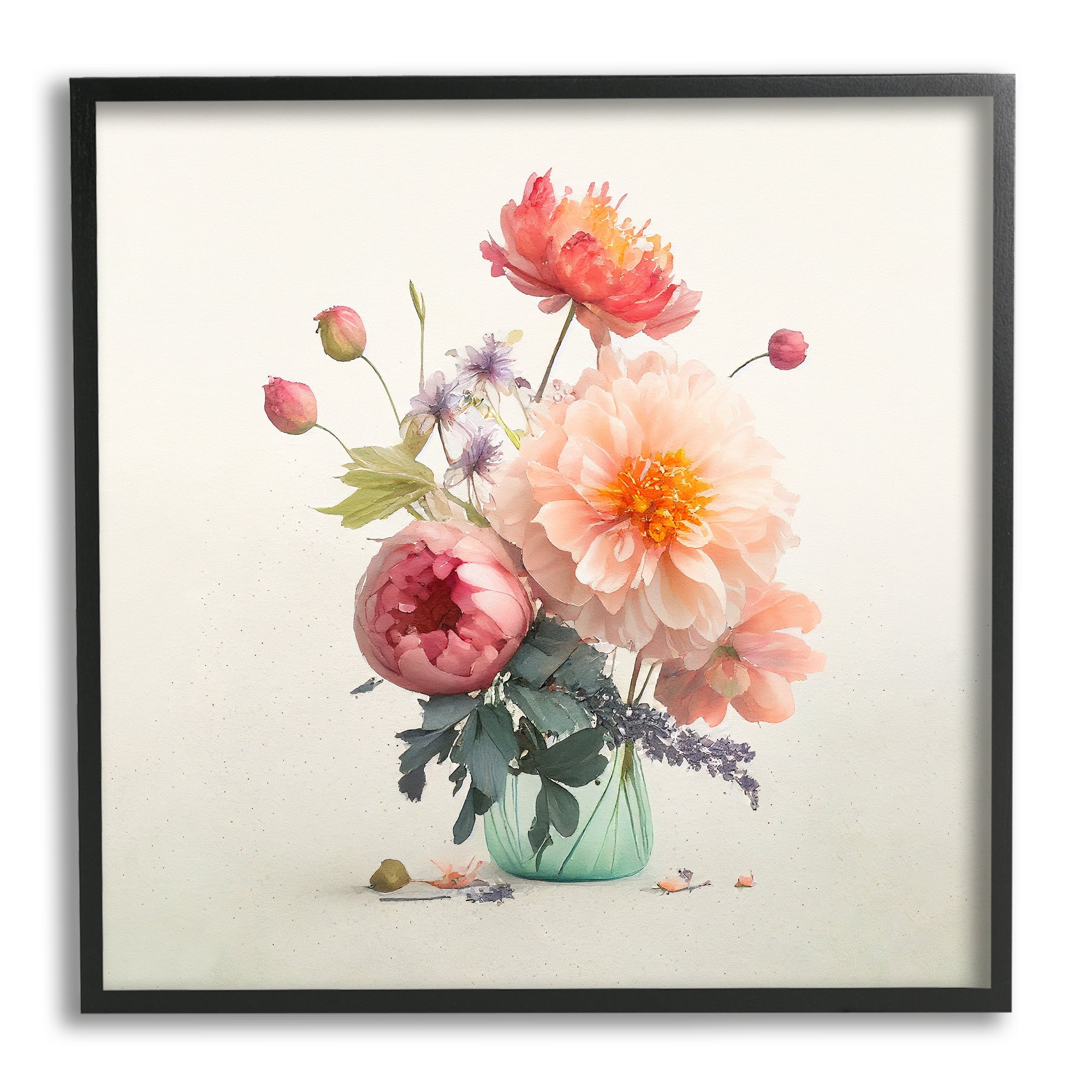 Stupell Industries Dahlia & Roses Bouquet Botanical & Floral Painting Black Framed Art Print Wall Art, 12 x 12