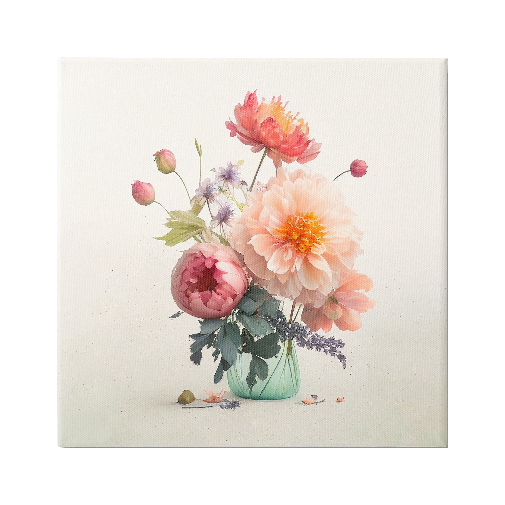 Stupell Industries Dahlia & Roses Bouquet Botanical & Floral Painting Gallery Wrapped Canvas Art Print Wall Art, 17 x 17