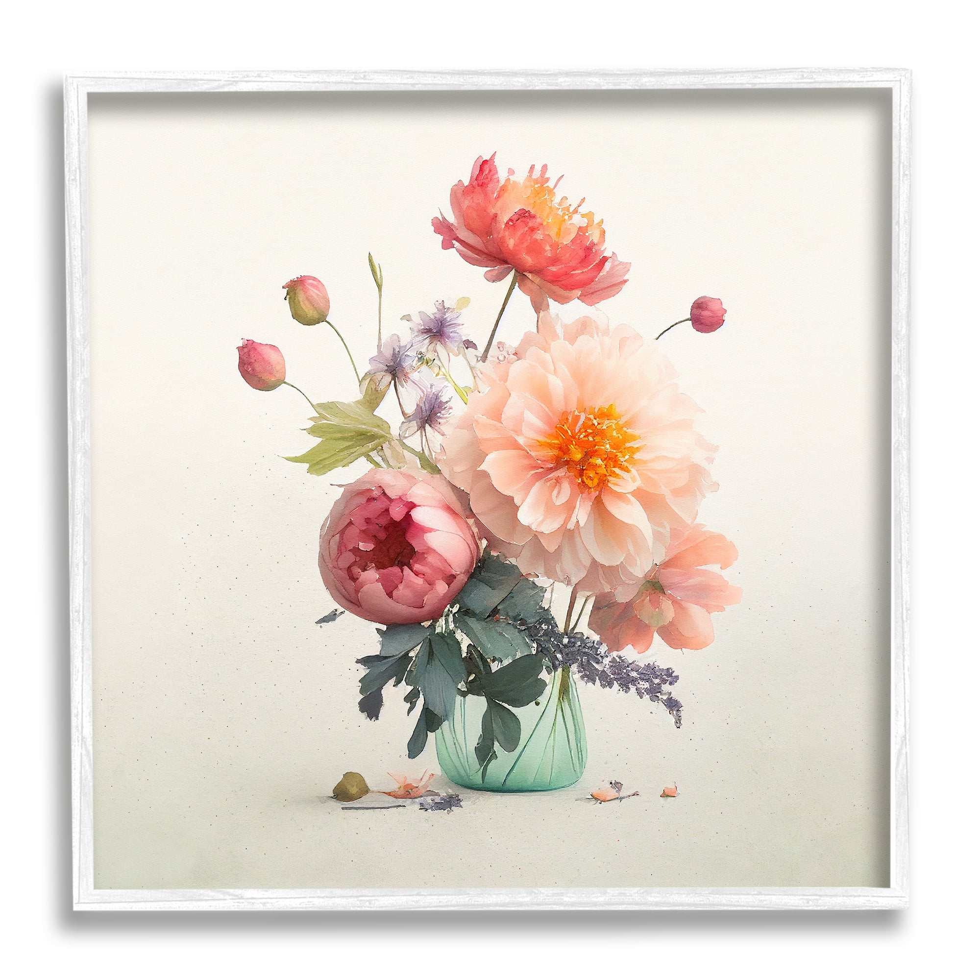 Stupell Industries Dahlia & Roses Bouquet Botanical & Floral Painting White Framed Art Print Wall Art, 12 x 12