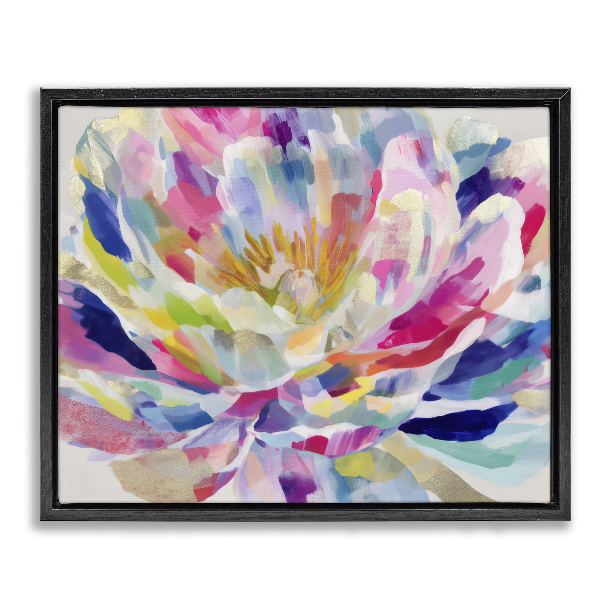 Stupell Industries Dahlia in Pink & Blue Black Framed Floater Canvas Wall Art, design by Chromatic Storm Studio