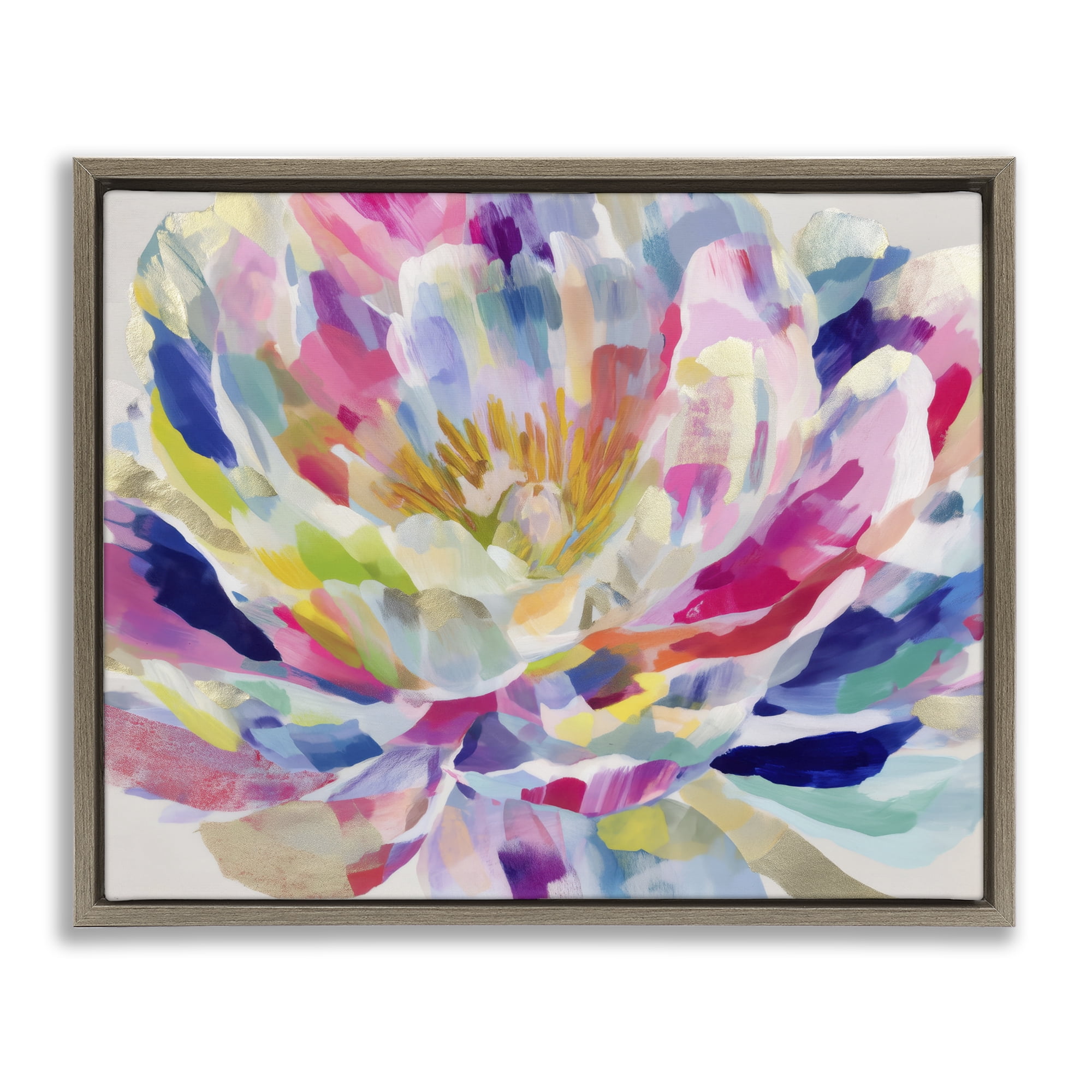 Stupell Industries Dahlia in Pink & Blue Brown Framed Floater Canvas Wall Art, design by Chromatic Storm Studio