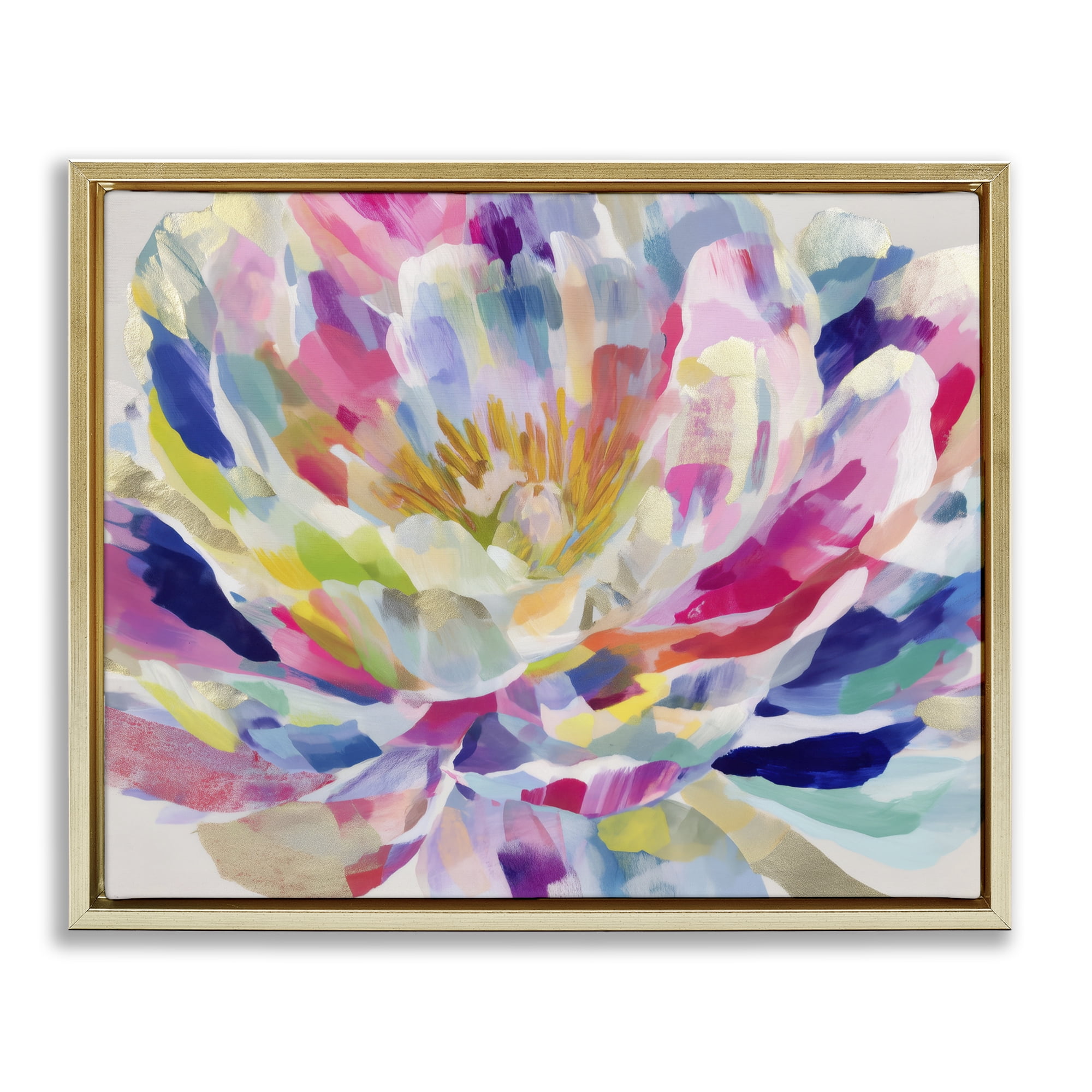 Stupell Industries Dahlia in Pink & Blue Gold Framed Floater Canvas Wall Art, design by Chromatic Storm Studio