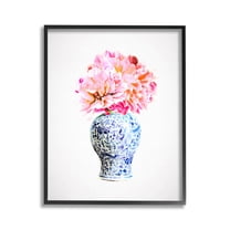 Stupell Industries Dahlia with Oriental Vase Botanical & Floral Painting Black Framed Art Print Wall Art, 11 x 14