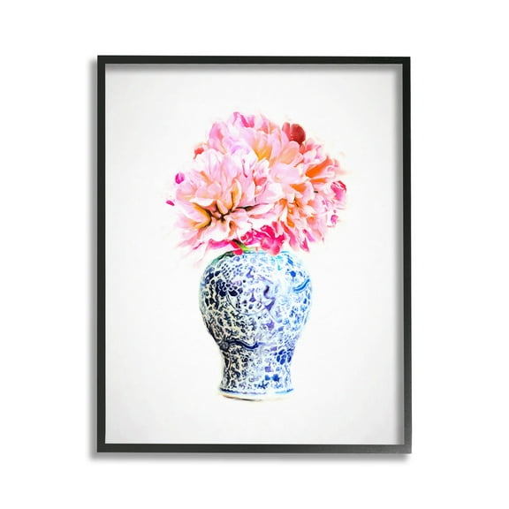 Stupell Industries Dahlia with Oriental Vase Botanical & Floral Painting Black Framed Art Print Wall Art, 11 x 14