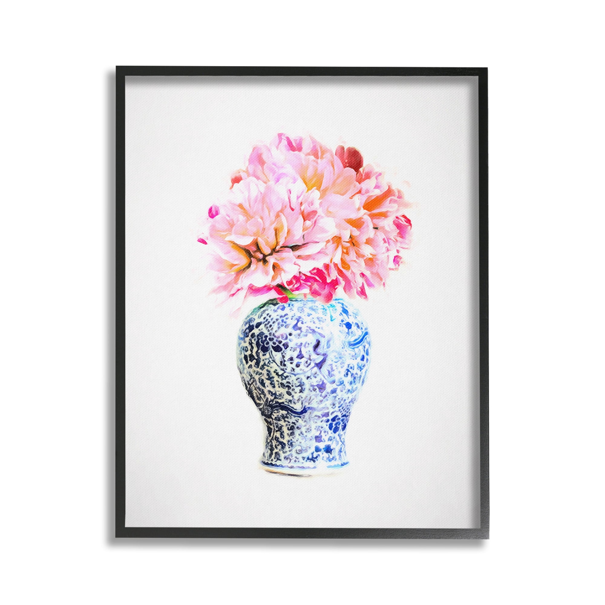 Stupell Industries Dahlia with Oriental Vase Botanical & Floral Painting Black Framed Art Print Wall Art, 16 x 20