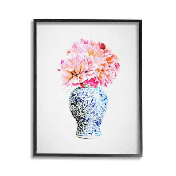 Stupell Industries Dahlia with Oriental Vase Botanical & Floral Painting Black Framed Art Print Wall Art, 16 x 20
