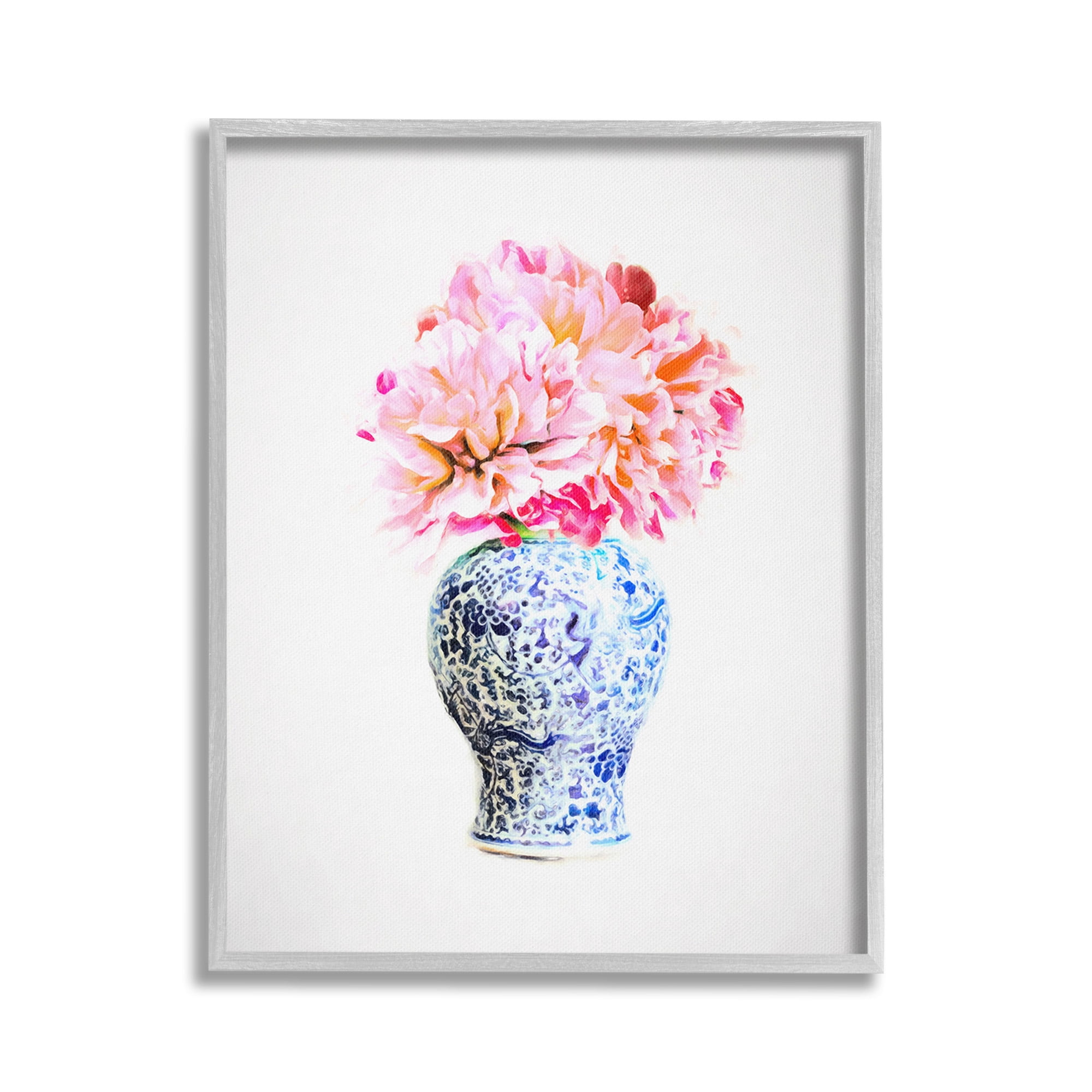 Stupell Industries Dahlia with Oriental Vase Botanical & Floral Painting Gray Framed Art Print Wall Art, 16 x 20