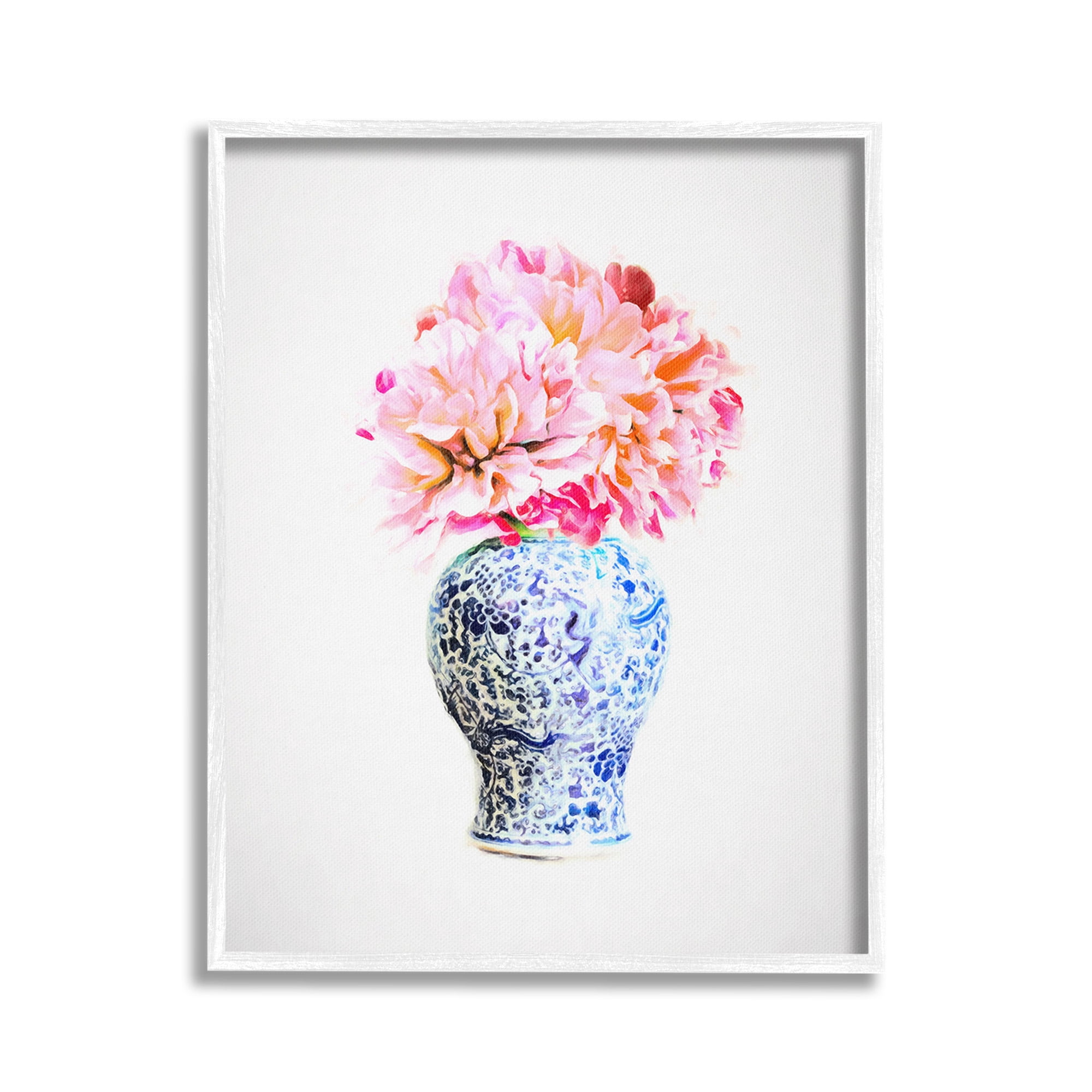 Stupell Industries Dahlia with Oriental Vase Botanical & Floral Painting White Framed Art Print Wall Art, 24 x 30