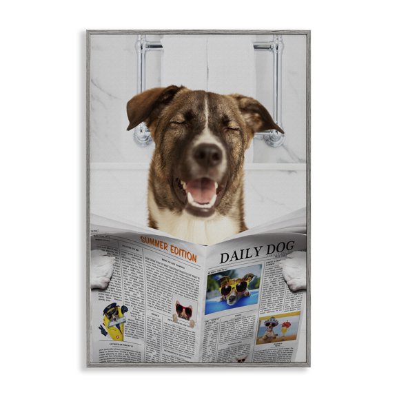 Stupell Industries Daily Dog Bathroom Humor Gray Framed Giclee Art design by Jesse Keith, 24 x 16