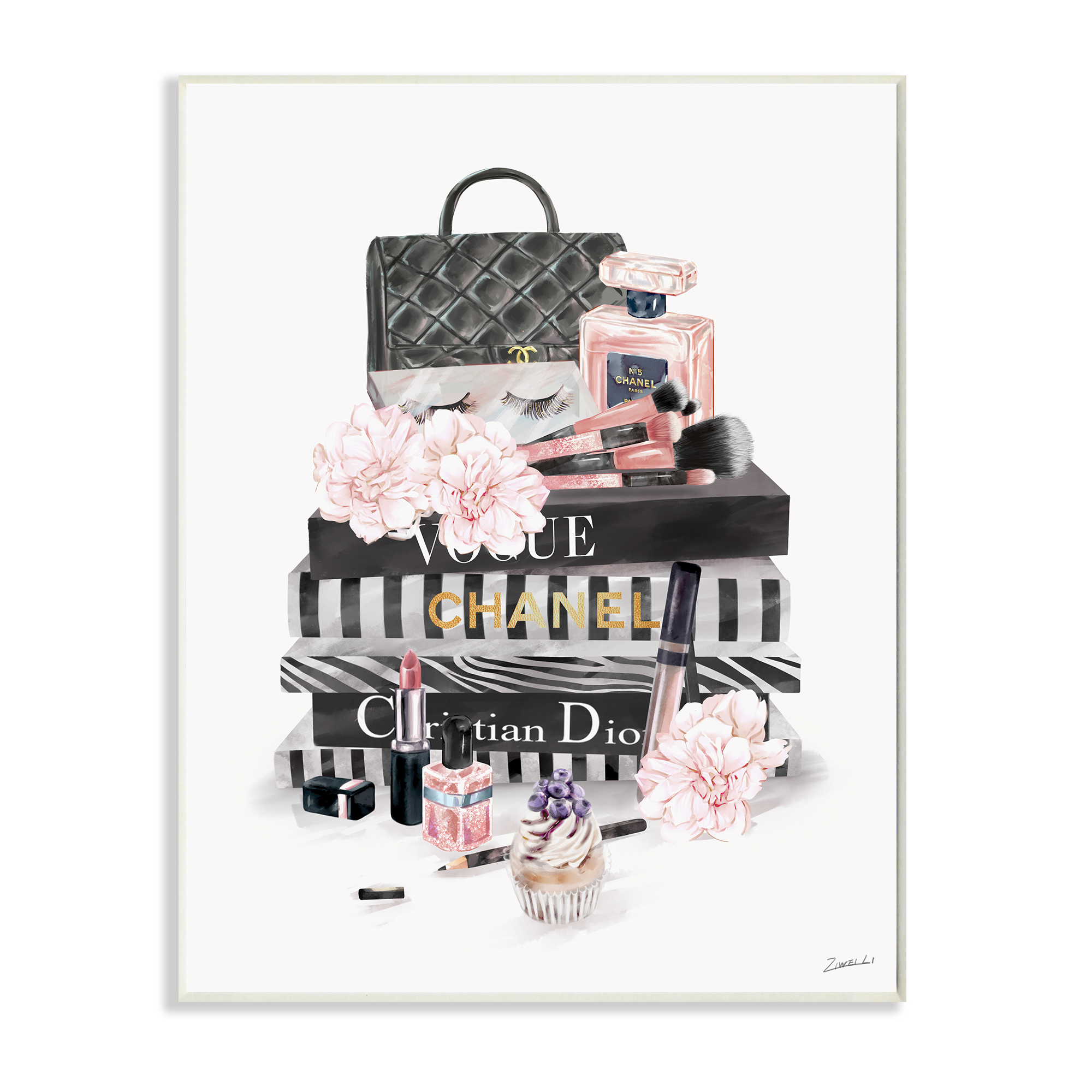 Stupell Industries Daily Glam Necessities Fashion Forward Book Stack,10 x 15,Designed by Ziwei Li