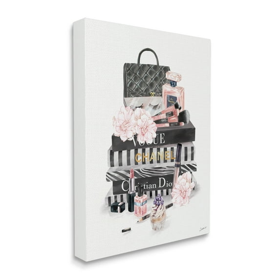 Stupell Industries Daily Glam Necessities Fashion Forward Book Stack Beauty & Fashion Painting Gallery Wrapped Canvas Art Print Wall Art, 36 x 48